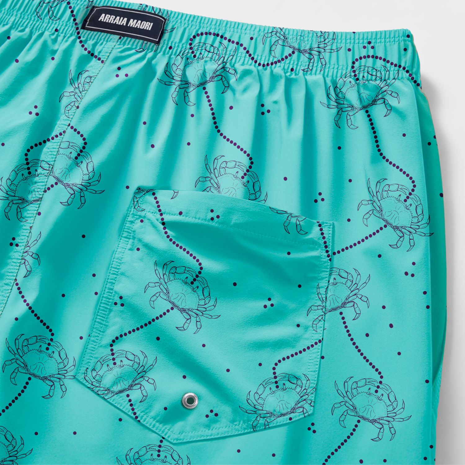Crab Printed Beach Shorts — Turquoise
