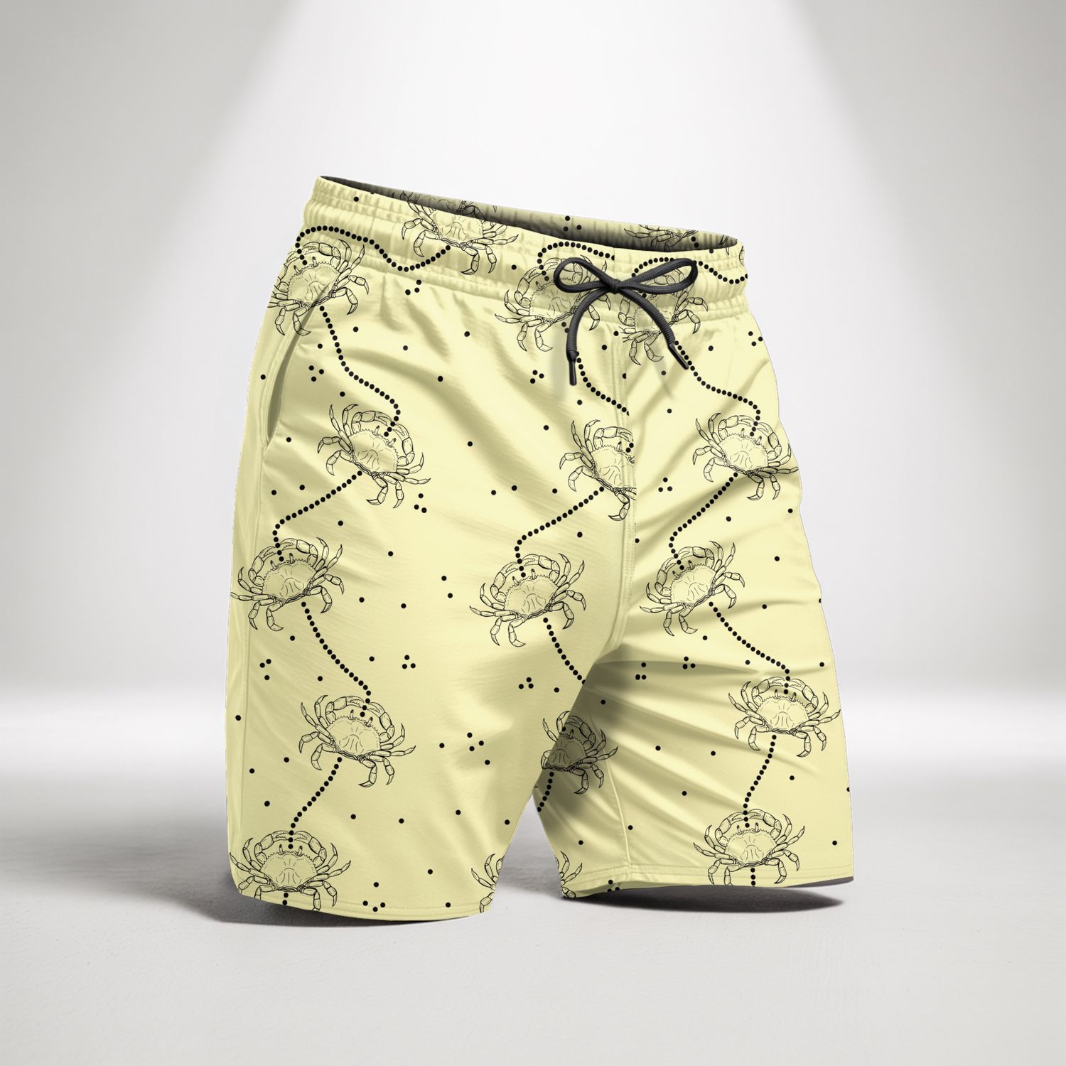 Printed Crab Shorts in Tactel Fabric - Yellow