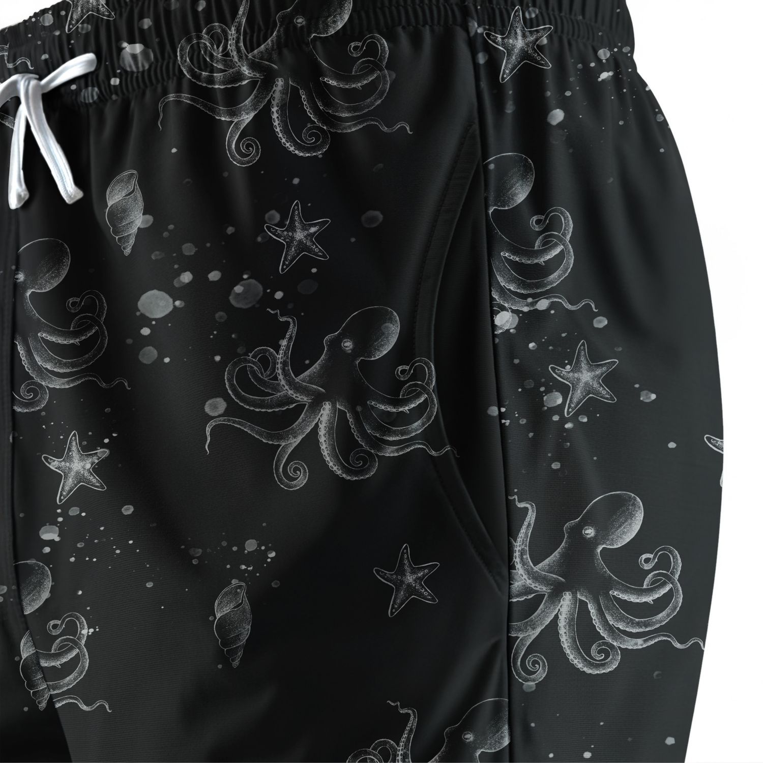 Octopus Printed Beach Shorts — Black/White