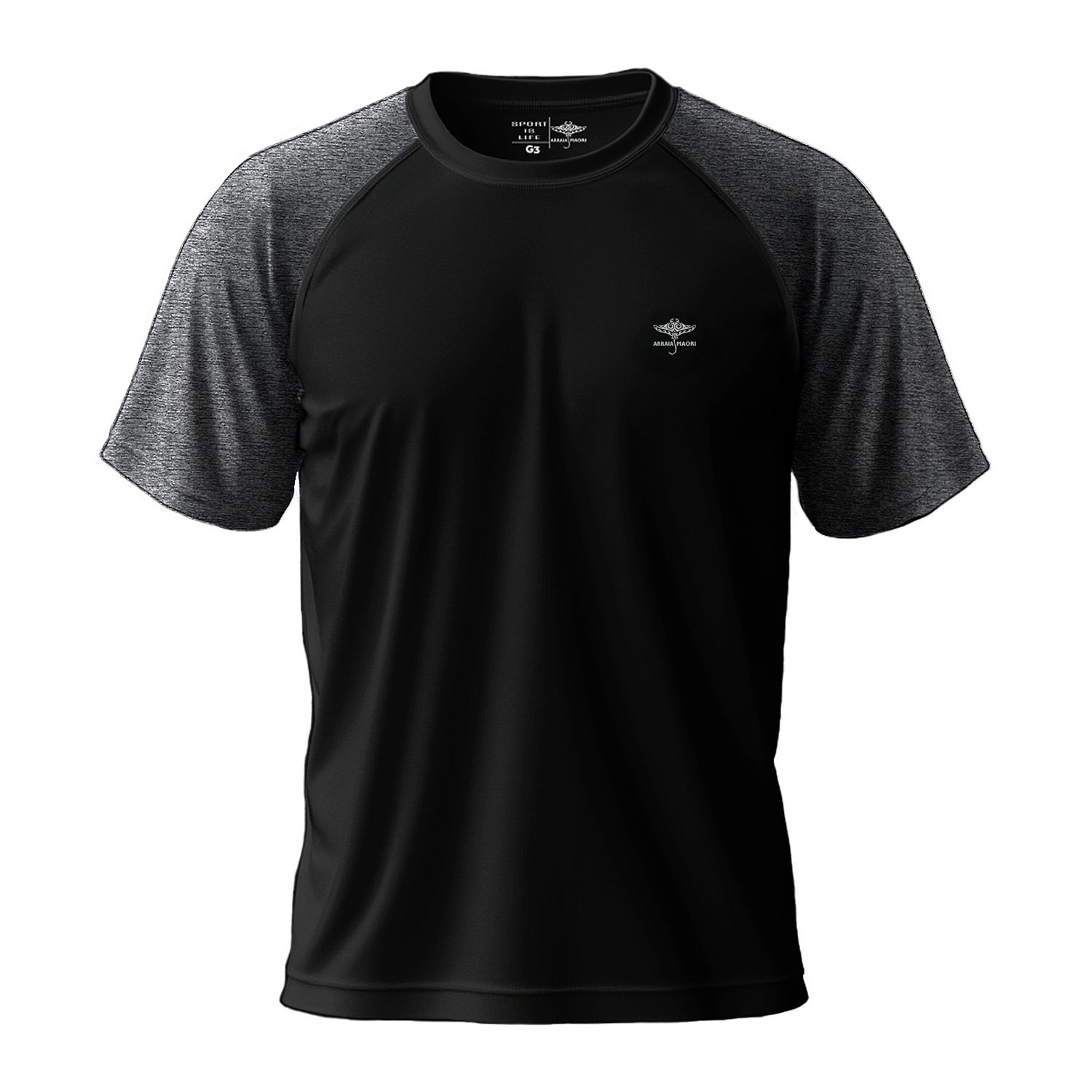 Dry Fit Short Sleeve Logo T-shirt - Black with mixed sleeves