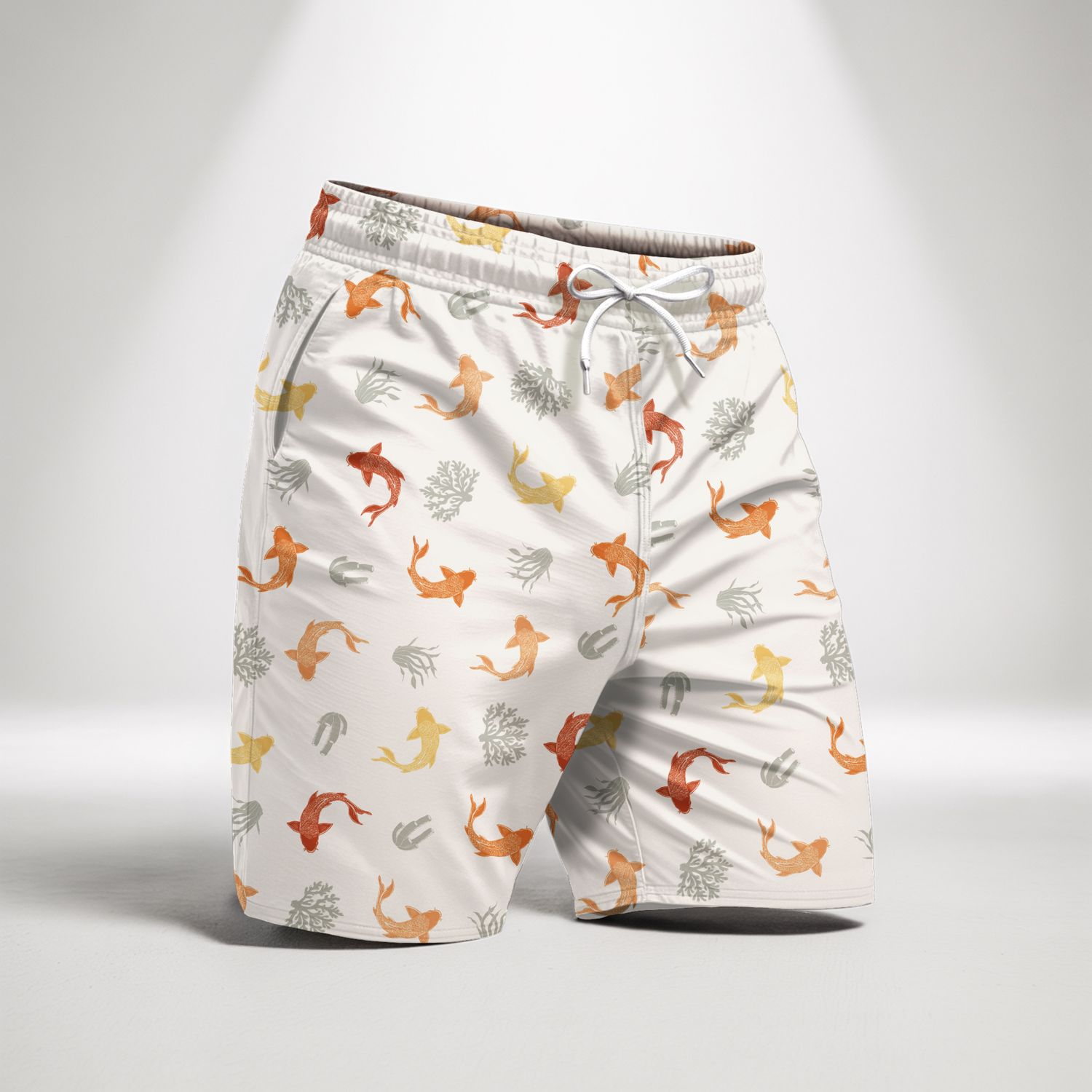 Happy Fish Printed Shorts in Tactel Fabric - Sand