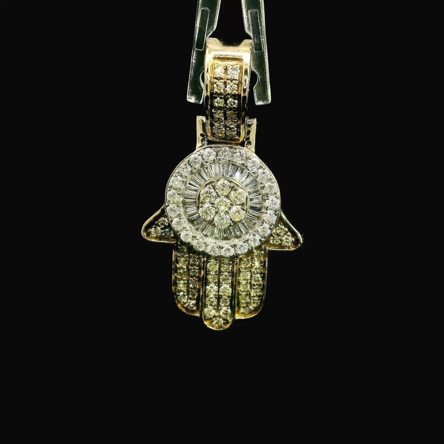 Hamsa Pendant with Baguette Diamonds