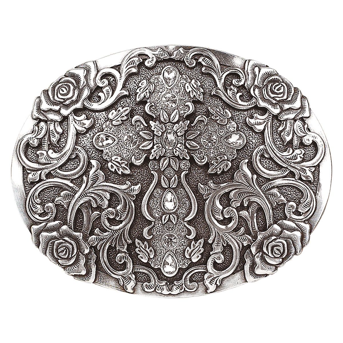 37108 BLAZIN ROXX OVAL CROSS BUCKLE- SILVER