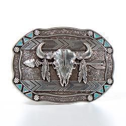 37007 NOCONA MENS RECTANGLE ARROW SKULL FEATHER BUCKLE