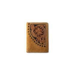 A3565108 ARIAT ROUGHOUT FLORAL OVERLAY TRIFOLD WALLET