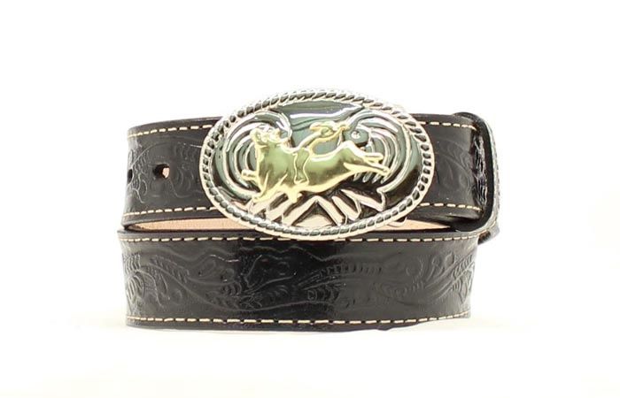 N4410401 NOCONA BOYS BLACK FLORAL BULLRIDER BELT