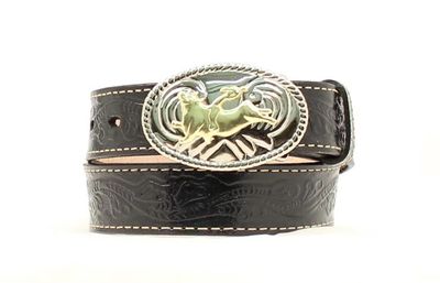 N4410401 NOCONA BOYS BLACK FLORAL BULLRIDER BELT
