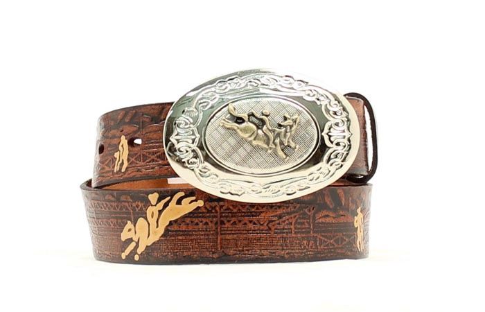 N4422002 NOCONA BOYS LEATHER BELT WITH BULLRIDER BUCKLE
