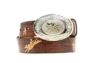 N4422002 NOCONA BOYS LEATHER BELT WITH BULLRIDER BUCKLE