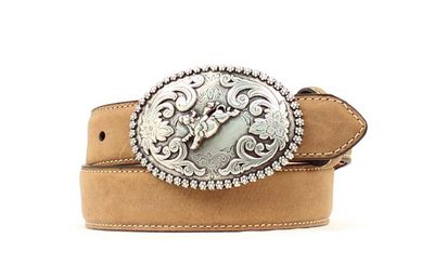 N4421844 NOCONA BOYS LEATHER BELT WITH BULLRIDER BUCKLE