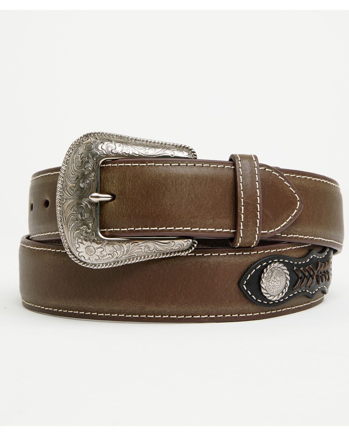 N2475444 NOCONA TOP HAND LEATHER BELT WITH CONCH ACCENT