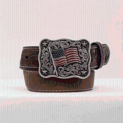 N4440344 NOCONA BOYS LEATHER BELT WITH AMERICAN FLAG BUCKLE