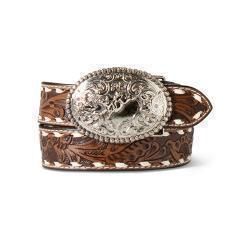 A1307802 ARIAT BOYS HAND TOOLED FLORAL BUCK LACING BELT
