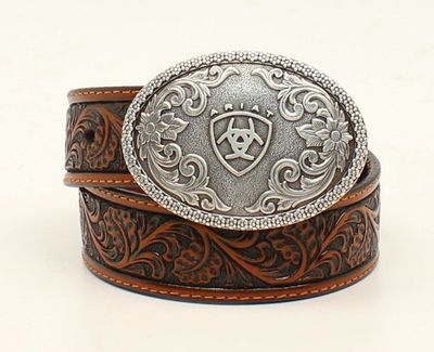 A1300208 ARIAT YOUTH FLORAL EMBOSSED LEATHER BELT