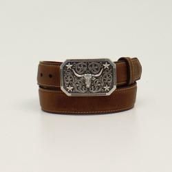 D120001202 3D YOUTH LEATHER BELT WITH LONGHORN BUCKLE