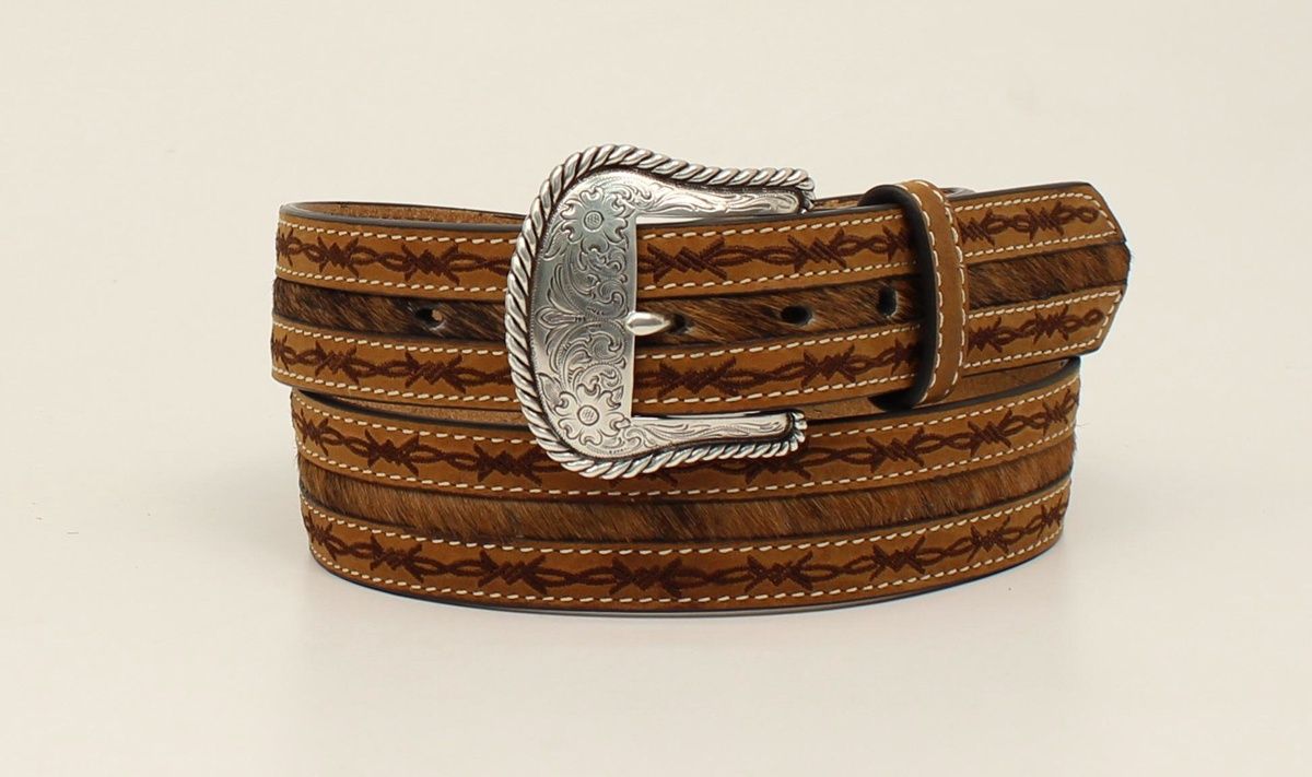 N2410208 NOCONA LEATHER BELT WITH CALF HAIR