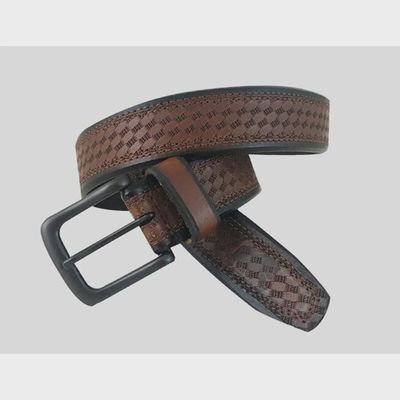 7540500 BERNE EMBOSSED BASKET WEAVE LEATHER BELT