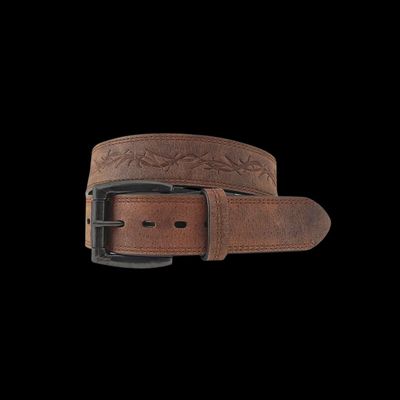 7554500 BERNE LEATHER EMBOSSSED BARBWIRE BELT