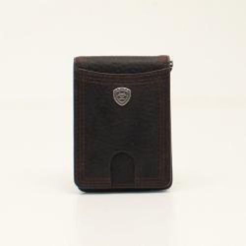 A35117282 Ariat Bifold Money Clip Shield Concho Brown