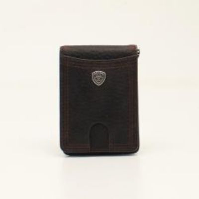 A35117282 Ariat Bifold Money Clip Shield Concho Brown