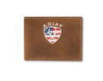 A35549217 Ariat Bifold Wallet American Flag Embroidered Aged Bark