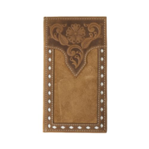 N5415708 Nocona Rodeo Wallet Floral Embossed White Buck Lacing Tan
