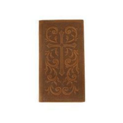 N500046344 Nocona Mens Rodeo Style Wallet Cross Scrolls Embossed Medium Brown