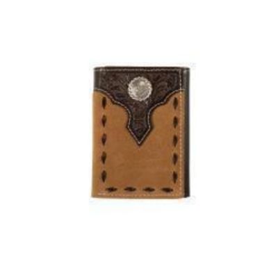 N500045908 Nocona Mens Trifold Style Wallet Floral Overlay Roughout Tan
