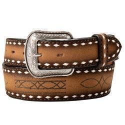 D100019402 3D BROWN BOOT STITCH LEATHER BELT