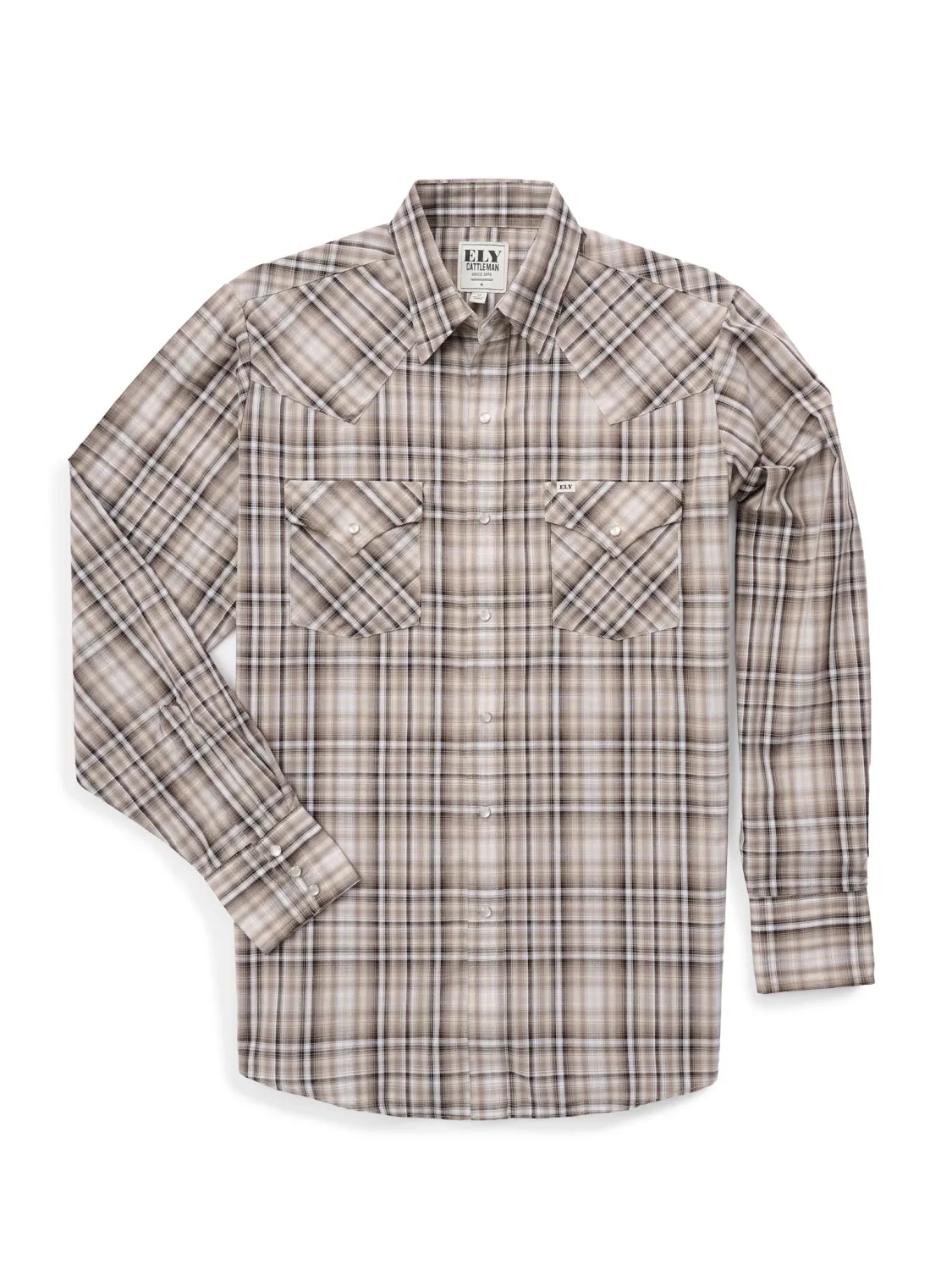202907  Ely VARIOUS COLORS Cattleman Long Sleeve Plaid Western Snap Shirt E6F202907-BK-S
