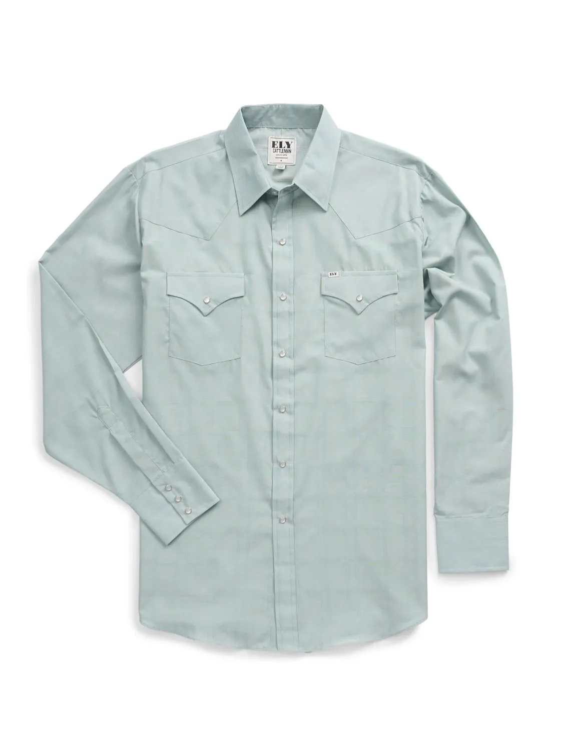 E6F2029338 Ely Cattleman Long Sleeve Tonal Windowpane Solid Dusty Aqua Western Shirt