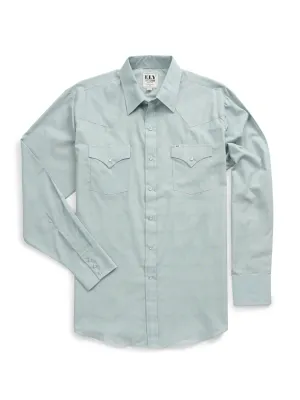E6F2029338 Ely Cattleman Long Sleeve Tonal Windowpane Solid Dusty Aqua Western Shirt