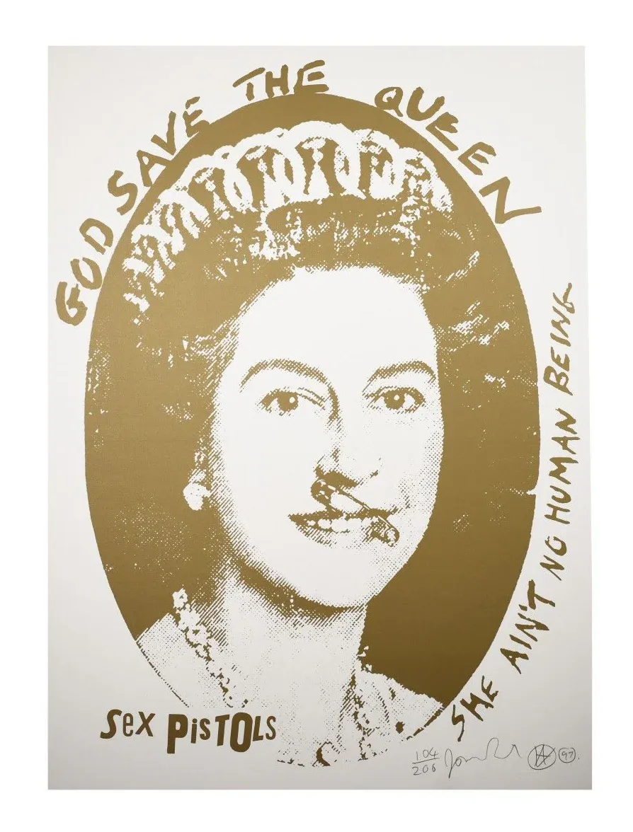 God Save The Queen Postage Stamp (gold &amp; White Colourway) 1997