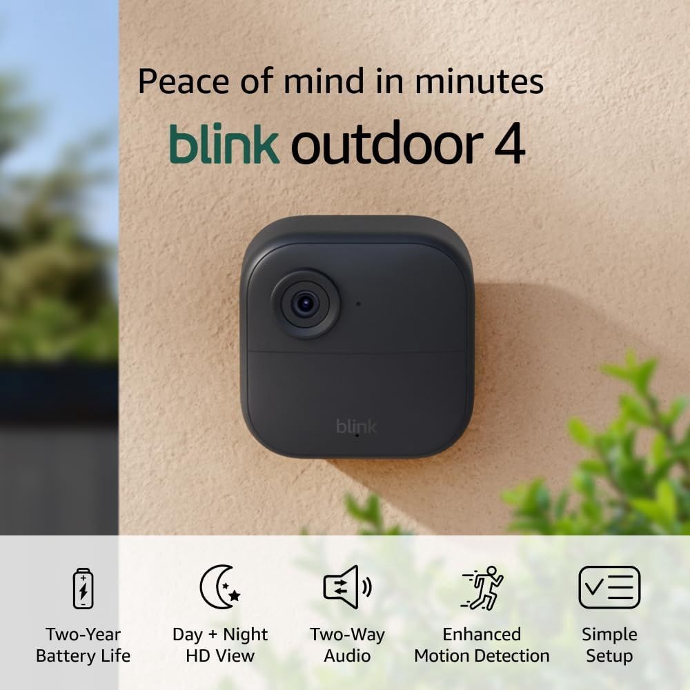 Blink Outdoor 4, Wireless smart security camera, two-year battery, 1080p HD day and infrared night live view, two-way talk – 2 camera system