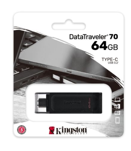 Kingston Digital DataTraveler 70 64GB USB 3.2 + USB-C Flash Drive (DT70/64GBCR)