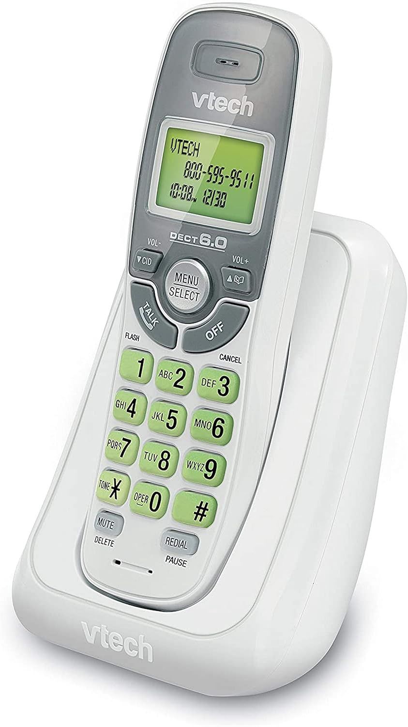 VTech DECT 6.0 Single Handset Cordless Phone with Caller ID, Backlit Keypad and Display (CS6114)  White