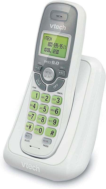 VTech DECT 6.0 Single Handset Cordless Phone with Caller ID, Backlit Keypad and Display (CS6114)  White