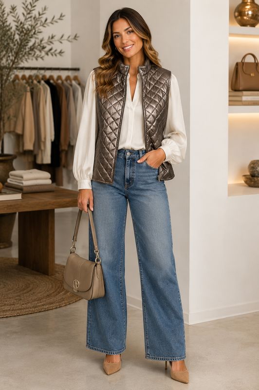Brown Metalic Open Vest