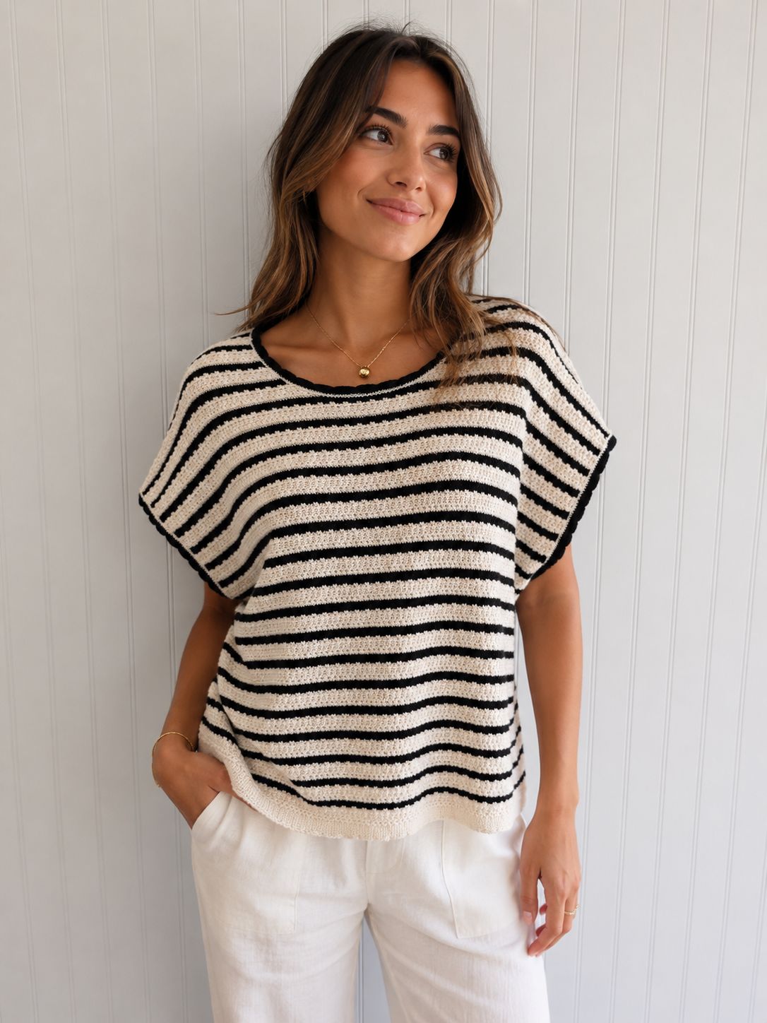 Stripe Short Sleeve Sweater