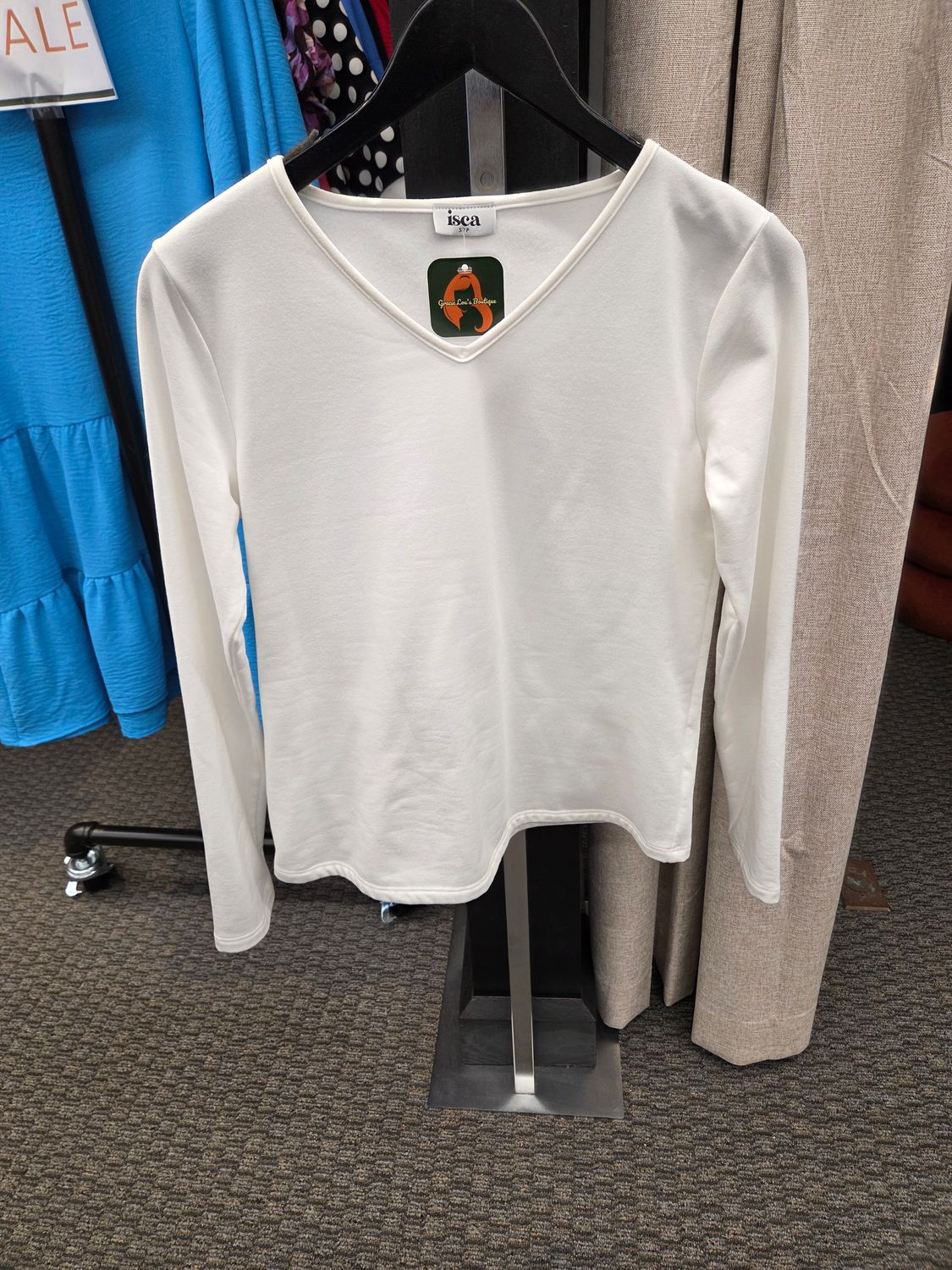V Neck Top Long Sleeve Off Whit