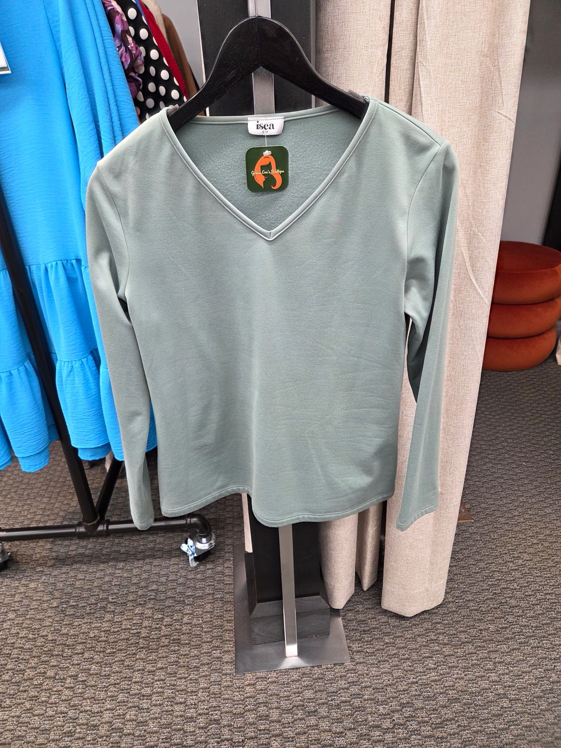V Neck Top Long Sleeve Sage