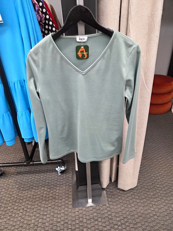 V Neck Top Long Sleeve Sage