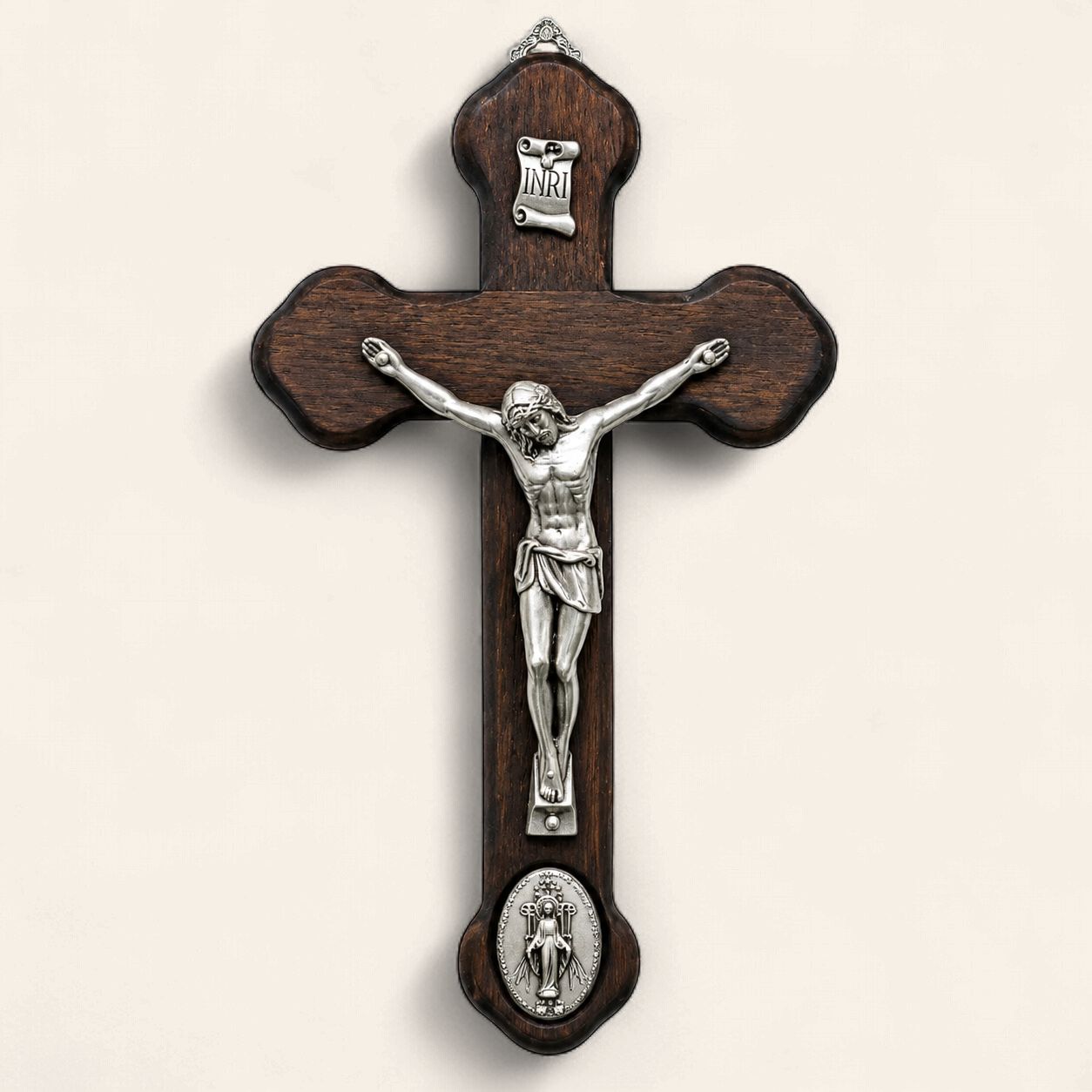 Wood Crucifix with Medal