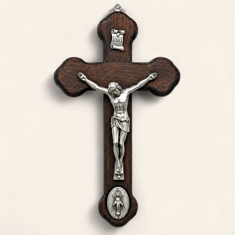 Wood Crucifix with Medal