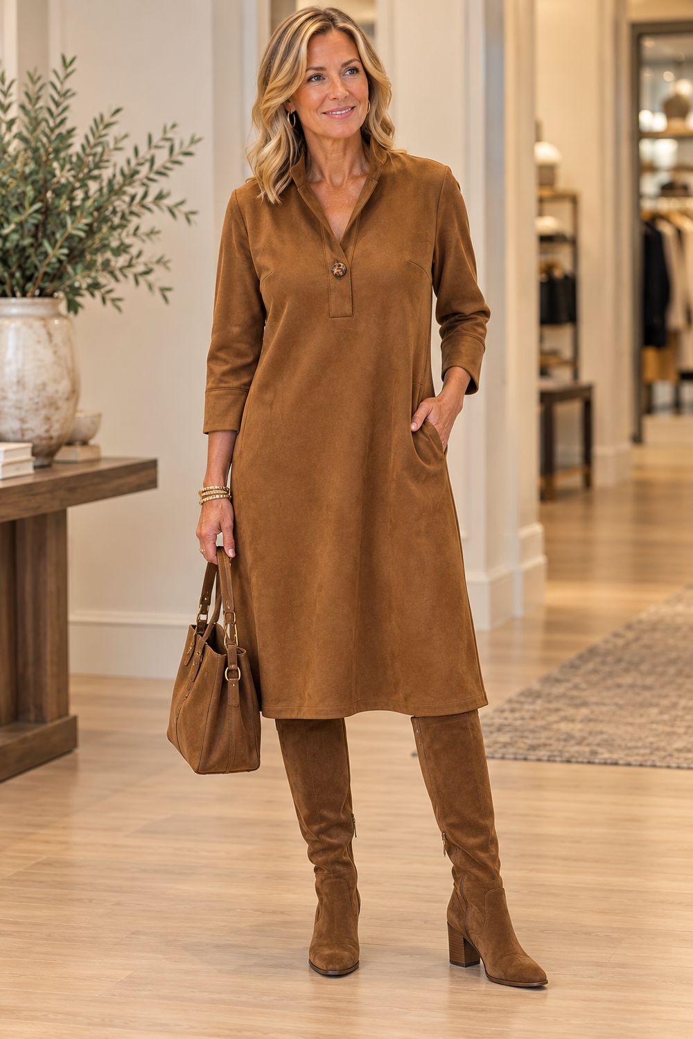 Caramel Suede Elegance Dress