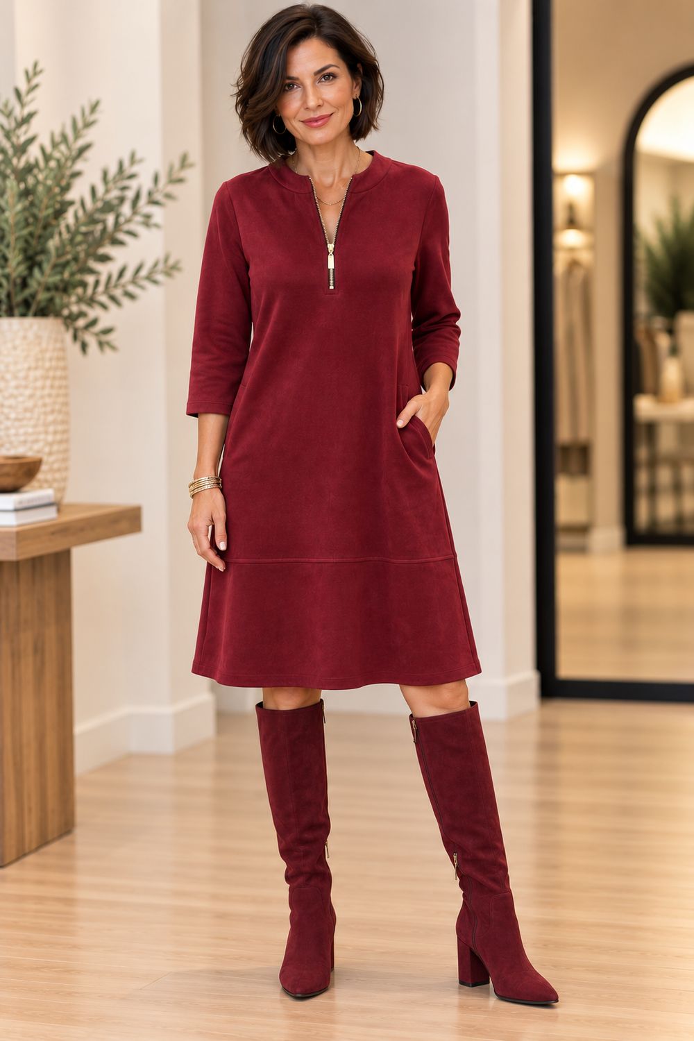 Merlot Luxe Zip Dress