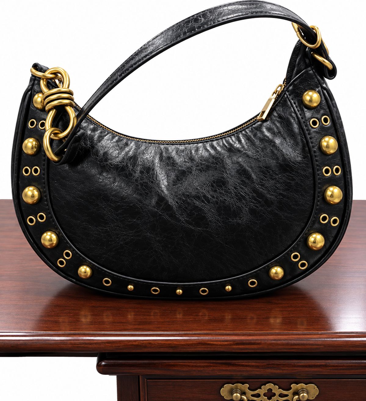Midnight Studded Hobo Bag