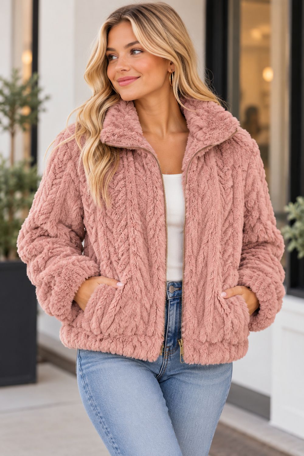 Rose Pink Teddy Jacket