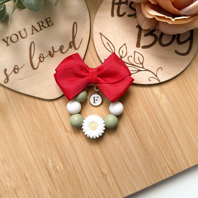 Agrafka zielona biały kwiatek