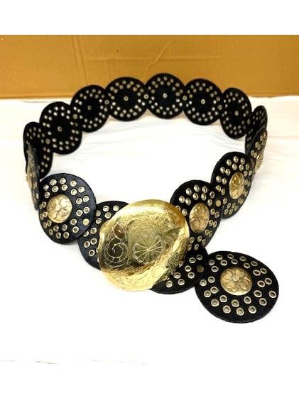 Leather Belt Black Gold